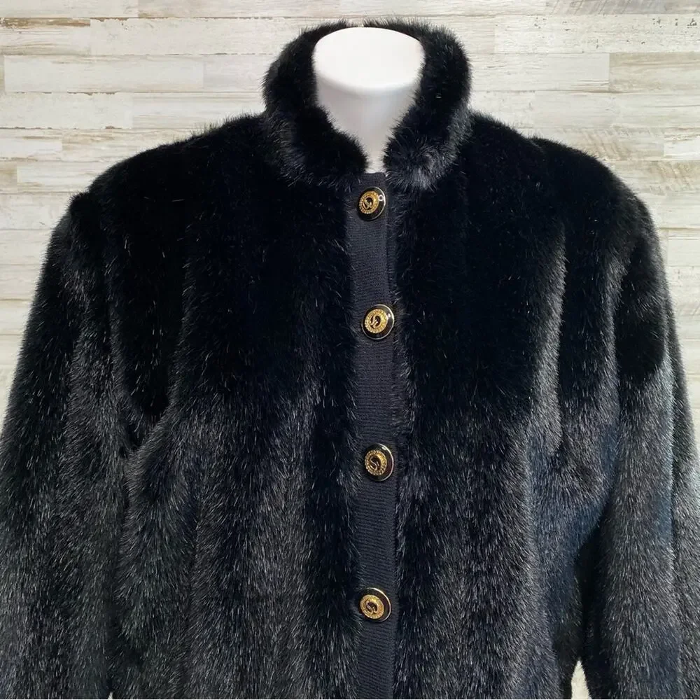 St. John Collection by Marie Gray Faux Fur Jacket Vest Womens Size XS Black - Picture 6 of 16